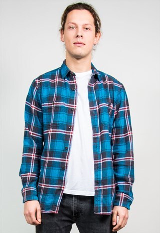 RETRO BLUE CHECK CASUAL FLANNEL SHIRT