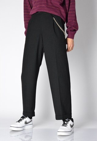 VINTAGE 90S DARK GREY STRIPED WOOL BLEND PANTS