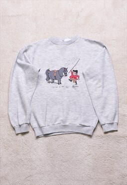 Women's Vintage 80s Grey Funny Print Sweater