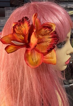 Double Orange Orchid Hair Flower Clip