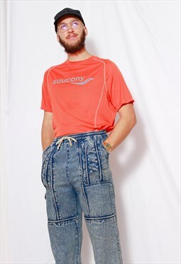 Vintage 90s Sports Saucony Neon Orange Reflective T-shirt