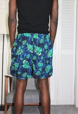 Vintage 90s Blue & Green Abstract Patterned Swimming Shorts