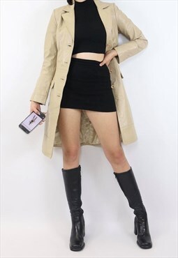 Creamy 70s Longline Leather Coat