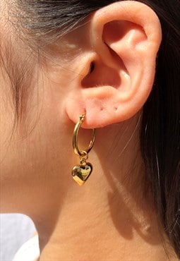 Bubble Heart Gold Hoop Earrings
