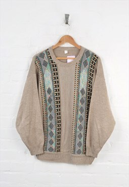 Vintage Knitted Jumper Patterned Beige XL