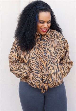 VINTAGE 90S ANIMAL PRINT SILK BOMBER JACKET