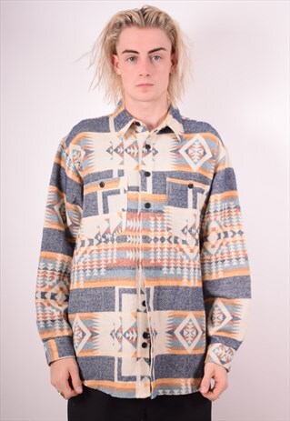 MENS VINTAGE AZTEC FLANNEL SHIRT XL MULTI 90S