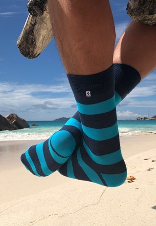 SEA BLUE AND TURQUOISE STRIPE ON COLOURFUL SOCKS