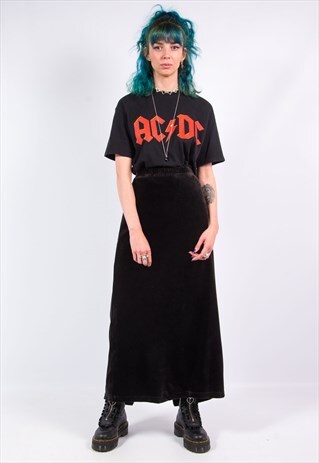 VINTAGE 90'S BLACK VELVET MIDI SKIRT