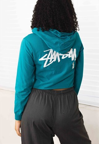 VINTAGE STUSSY HOODIE CROP TOP LOGO 90S S 8.8