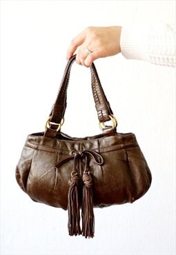 Vintage Bag Y2K Shoulder Bag Brown Leather Tasselled Handbag