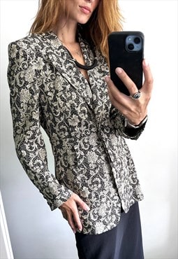 Floral Chic Buttoned Feminine Blazer Jacket - M