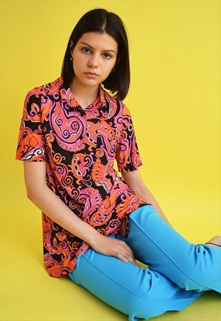 VINTAGE 70'S RETRO HIPPIE PSYCHEDELIC PRINT OVERSIZED SHIRT