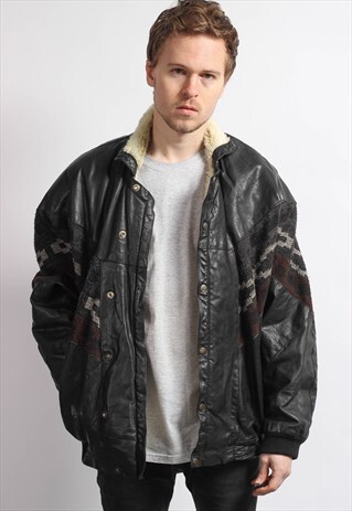 VINTAGE AZTEC SHERPA LEATHER JACKET