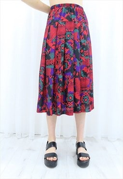 80s Vintage Multicoloured Abstract Midi Skirt (Size XX)