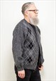 VINTAGE 90'S MEN ARGYLE PATTERN CARDIGAN IN GREY
