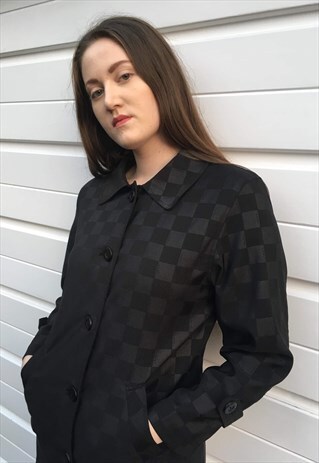 WOMENS VINTAGE FENDI COAT ALL OVER MONOGRAM BLACK MAC TRENCH
