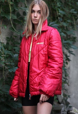 VINTAGE 80'S ELLESSE PUFFER JACKET IN RED