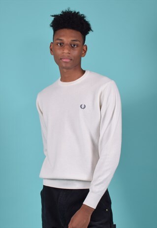 VINTAGE FRED PERRY WHITE KNITTED JUMPER