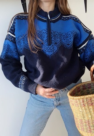 VINTAGE 90S 1/4 ZIP KNIT FAIR ISLE FESTIVE JUMPER CHRISTMAS