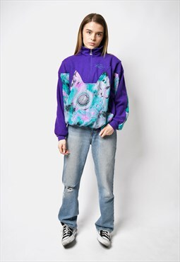 Vintage 80s fleece ski pullover purple multi colour women's 