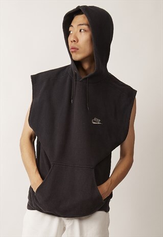 VINTAGE 90'S SLEEVELESS BLACK NIKE LOGO HOODIE