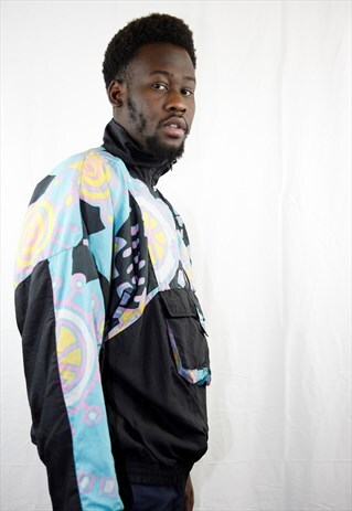 80'S VINTAGE MULTI PRINTS 1/4 ZIP TRACK JACKET
