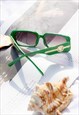 GREEN RECTANGLE SUNGLASSES WITH FLORAL MONOGRAM ARM DETAIL