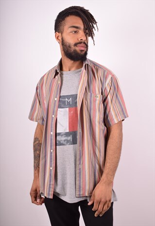 LACOSTE MENS VINTAGE SHIRT MEDIUM MULTI STRIPES 90S
