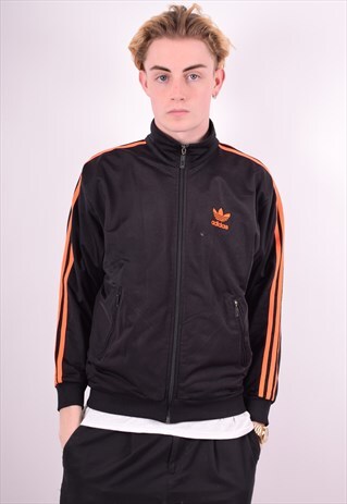 ADIDAS MENS VINTAGE TRACKSUIT TOP JACKET SMALL BLACK 90'S
