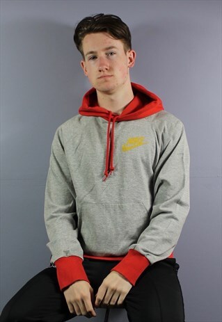 VINTAGE NIKE HOODIE IN GREY WITH PRINTED LOGO AND POUCH POCK