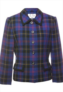 Petites Button Front Checked Pattern Jacket - M