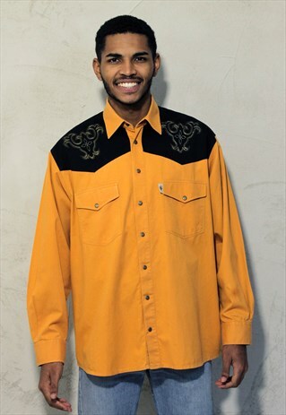 ORANGE VINTAGE STARS&STRIPES WESTERN SHIRT A292