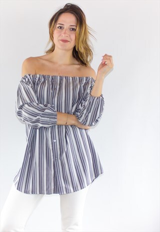 REWORKED 90'S STRIPED BARDOT TOP