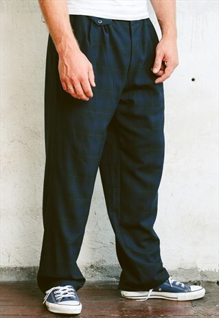 VINTAGE 80S CHECK PRINT PLAID TROUSERS
