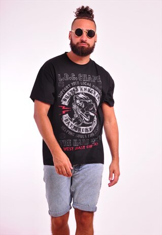VINTAGE WEST COAST BIKER PRINTED BLACK T-SHIRT