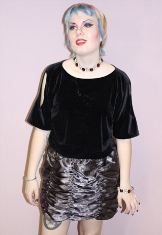 SATIN GATHERED SHORT PLUM PRETTY DISTURBIA PARTY SKIRT