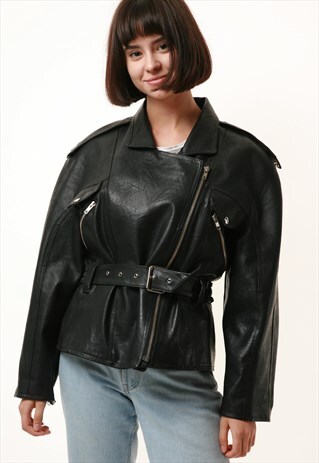 80S VINTAGE OVERSIZED VINYL MOTOR BIKER JACKET 1121