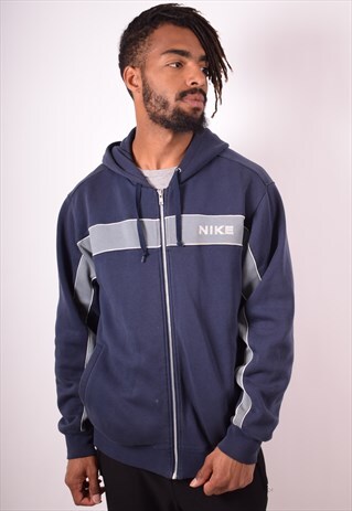 NIKE MENS VINTAGE HOODIE JACKET LARGE BLUE 90S