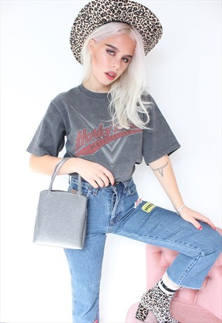 VINTAGE 90S Y2K GREY BIKER T-SHIRT