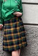 Vintage 90s Tartan Midi Skirt Green Pleated Kilt