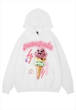 Ice cream hoodie psychedelic pullover raver top in white