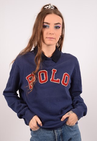VINTAGE POLO RALPH LAUREN SWEATSHIRT JUMPER OVERSIZE BLUE