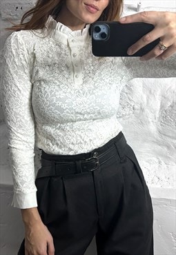 White Lace Slim Top - XS