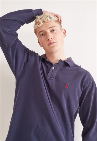 VINTAGE RALPH LAUREN LONG SLEEVE POLO TOP BLUE