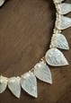 50'S VINTAGE MOTHER OF PEARL CREAM SHELL FABRIC NECKLACE