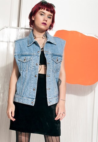 VINTAGE DENIM VEST 90S GRUNGE OVERSIZED UNISEX WAISTCOAT