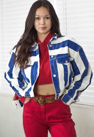 VINTAGE STRIPED DENIM JACKET LOGO 90S X 21.4