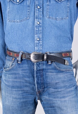 VINTAGE BLACK LEATHER BELT 95CM