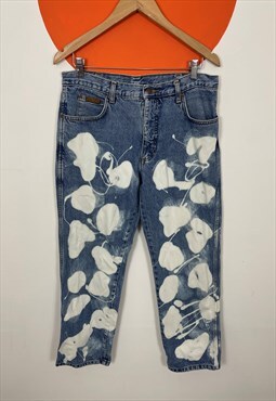 Wrangler Bleached Patterned Denim Jeans in Blue 34 x 29